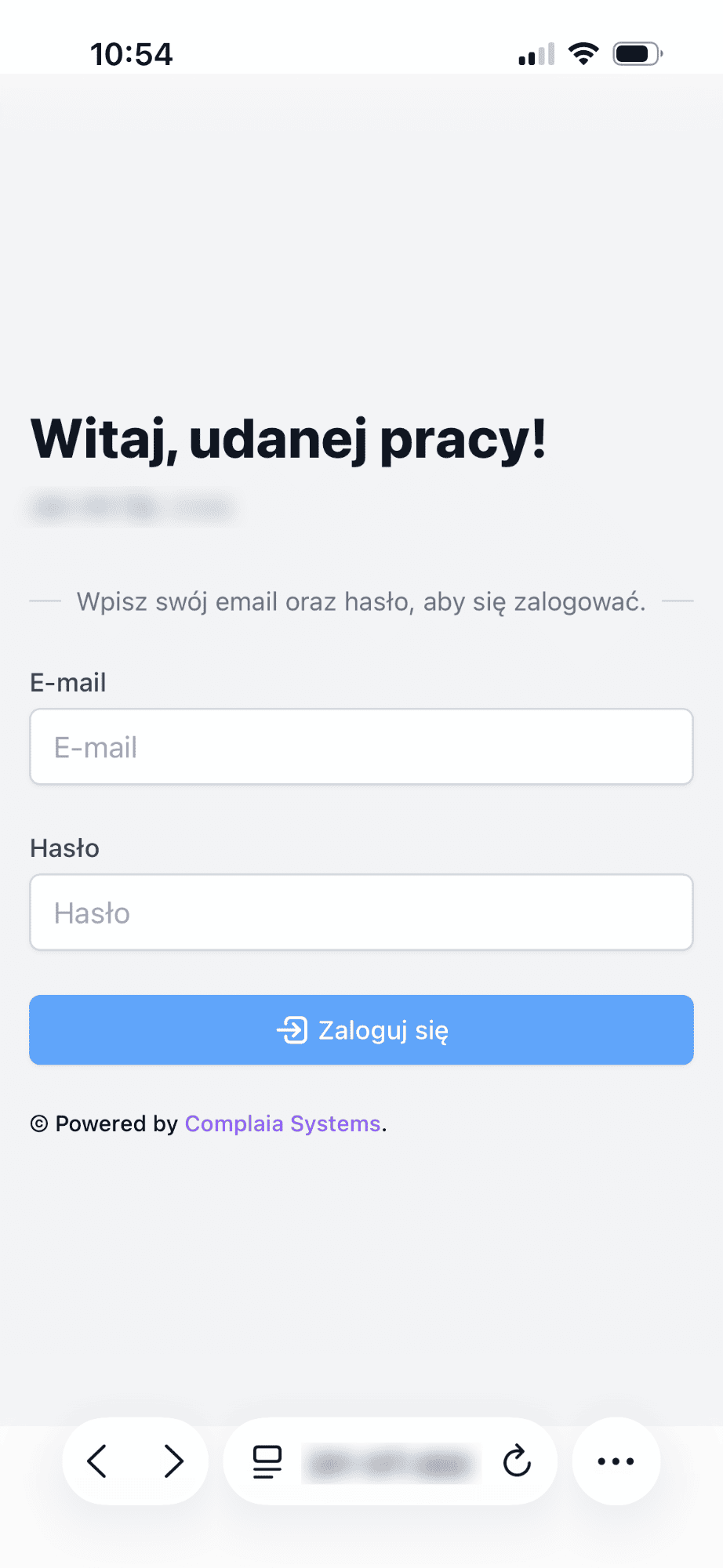 Ekran logowania aplikacji mobilnej dla kierowców
